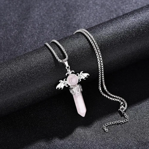 Vista 2 de Collar de cristal curativo para mujer, collar con colgante de alas de ángel, collar de piedras preciosas de cristal para mujeres y hombres, colgante