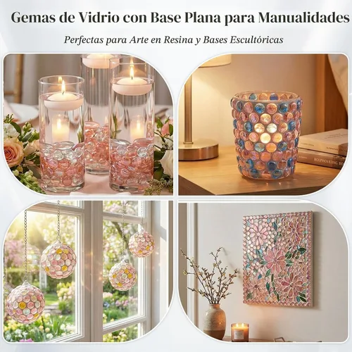 Vista 6 de DomeStar - Canicas de vidrio plano de 1 libra, canicas decorativas color champán para jarrones Rosa claro