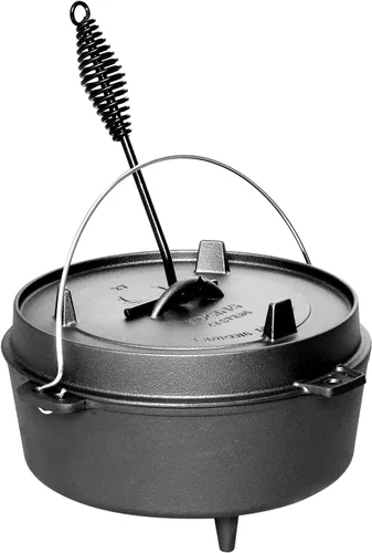 Vista 2 de EDGING CASTING Olla holandesa de hierro fundido pre-curada con tapa de sartén, olla profunda para acampar al aire libre para chimenea, cocina