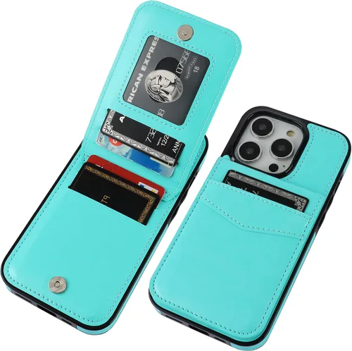 Vista 22 de KIHUWEY Compatible con iPhone 14 Pro Funda Cartera con Tapa con Soporte para Tarjetas de Crédito, Cuero Premium con Cierre Magnético, Función Atril