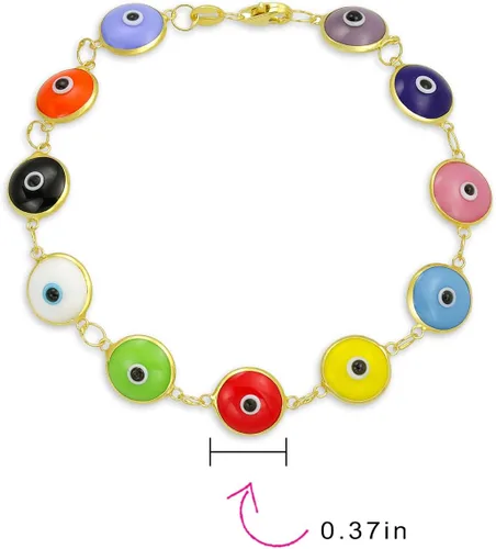 Vista 3 de Protection Good Luck Amulet Turkish Translucent Glass Bead Evil Eye Bracelet For Women Teen Gold Plated .925 Sterling Silver Red Yellow Orange Blue