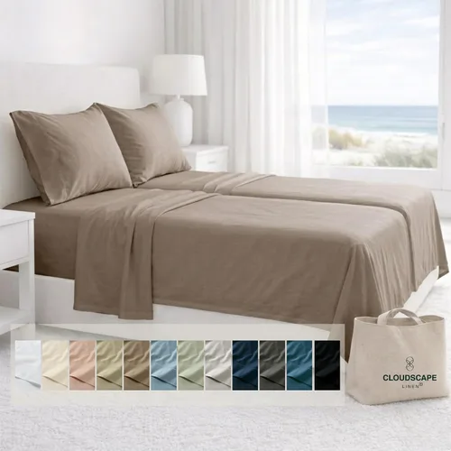 Vista 52 de Cloud Scape Linen - Juego de sábanas de algodón egipcio de doble capa, tamaño individual, tejido de satén de fibra larga, juego de 3 piezas, ropa