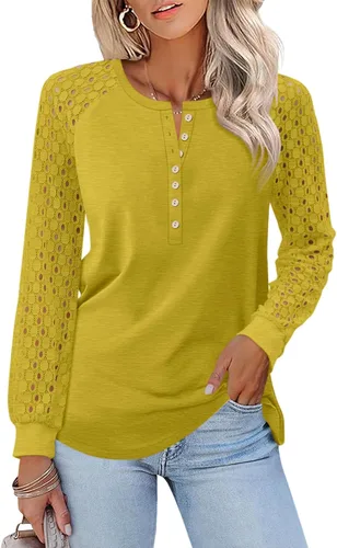 Vista 8 de Minetom Camisetas de manga larga con encaje para mujer, blusas casuales