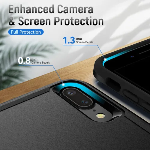 Vista 5 de Funda para iPhone 7/8 Plus, con protector de pantalla HD, [probada contra caídas de grado militar], resistente, resistente, a prueba de golpes, Negro