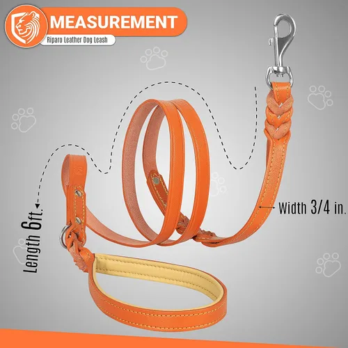 Vista 7 de Riparo - Juego de collar y correa de cuero para perro, correa de perro de doble asa de 6 pies x 3/4 pulgadas y collar ancho resistente para perros