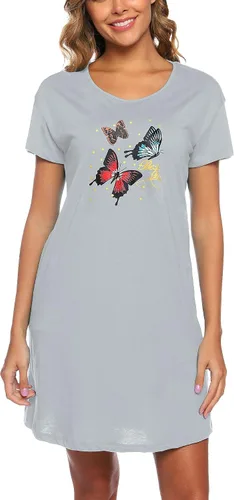 Vista 2 de ENJOYNIGHT Camisón de algodón de manga corta para mujer, ropa de dormir con estampado casual