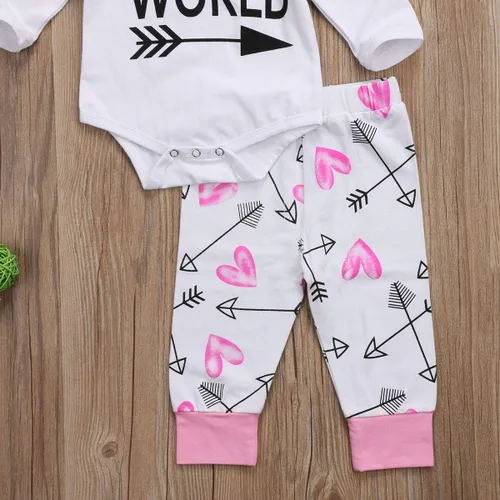 Vista 5 de Conjunto de 3 piezas de ropa para bebé recién nacido, estampado de Hello World, manga larga, pantalones largos, gorro, conjunto de 3 piezas