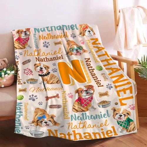 Vista 30 de Manta preescolar personalizada de bulldog para bebés, niños y niñas, sábanas de franela personalizadas súper suaves y ligeras, decoración para cuna