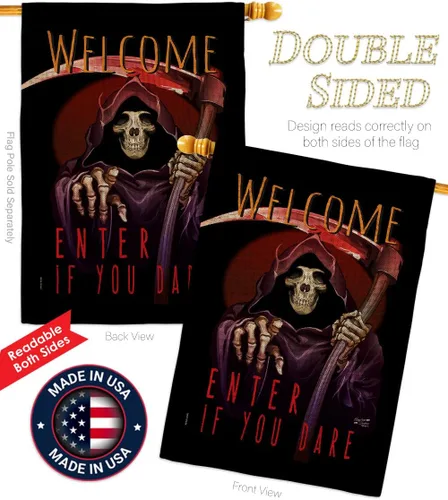 Vista 3 de Bandera Enter If You Dare House – Juego de bandera para otoño, Halloween, bruja, truco o trato, noche espeluznante, gato negro, temporada