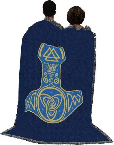 Vista 3 de Pure Country Weavers Mjolnir - Manta de martillo de Thor, mitología nórdica, fantasía, símbolos antiguos, para regalo, manta tejida de algodón