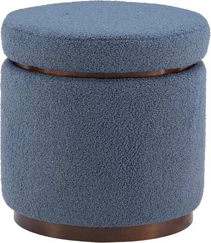 Vista 16 de Otomano Linon Home Décor con base de madera redonda y funda de sherpa color crema Lexington (AMZN2305)