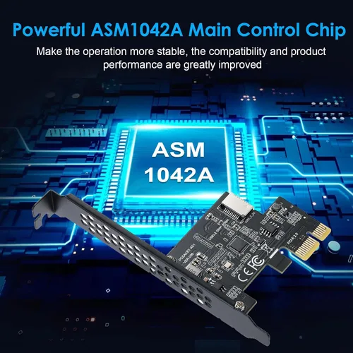 Vista 2 de Tarjeta de expansión PCI-E 1X a USB 3.2 GEN1 5Gbps Type-E A-Key, interfaz de panel frontal Type-C para PC de escritorio (ASM1042A)