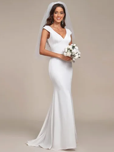 Vista 3 de Ever-Pretty Vestido de novia largo con cuello en V profundo y espalda abierta para mujer 0171A