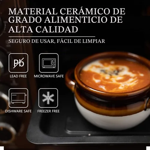 Vista 2 de Vumdua Tazones de Sopa de Cebolla Francesa con Asas, Cuencos de Cerámica para Servir Sopa de 16 Oz Crocks - Cuencos Aptos para Horno para Chile