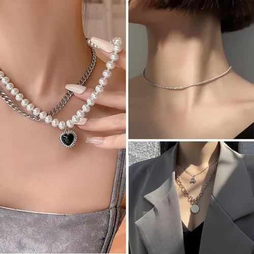Vista 3 de IFKM 36 PCS Silver Plated Jewelry Set with 3 PCS Necklace 12 PCS Bracelet 7 PCS Ear Cuffs Earring 14 Pcs Knuckle Rings for Women Girls Valentine