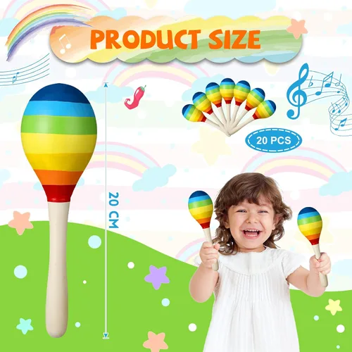 Vista 2 de Boao 20 maracas de madera de 7.87 pulgadas para adultos, diseño de maracas, diseño de maracas, recuerdo de fiesta musical para fiesta, cumpleaños