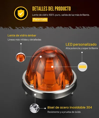Vista 3 de Partsam 2 piezas de luces de señal de giro laterales LED, de color ámbar, con lente de vidrio de sandía [patentadas], con bisel de acero inoxidable