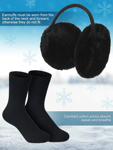 Vista 6 de 10 piezas de gorro de invierno bufanda guantes de punto cálido bufanda guantes pantalla táctil orejeras calcetines satén forro interior sombrero