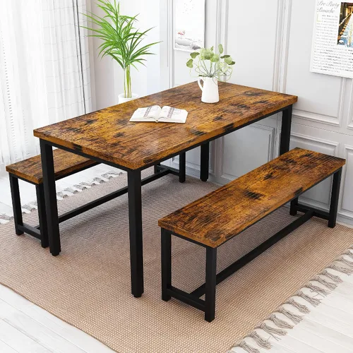 Vista 10 de Recaceik Juego de mesa de comedor con banco, juego de muebles de comedor de 3 piezas, juego de mesa de cocina, estructura resistente, comedor que