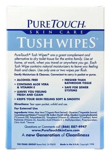 Vista 3 de Tush Wipes para adultos, 24 toallitas húmedas desechables individuales