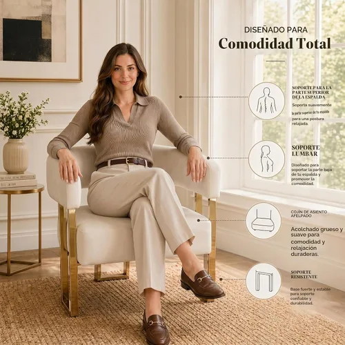 Vista 5 de Silla de acento barril para sala de estar con patas de metal dorado, silla lateral de terciopelo suave tapizada para dormitorio, sillón de lectura