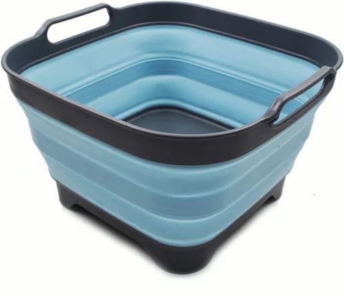 Vista 8 de SAMMART Sartén plegable de 2.64 galones con tapón de drenaje, lavabo plegable, tina portátil para lavar platos, bandeja de almacenamiento de cocina