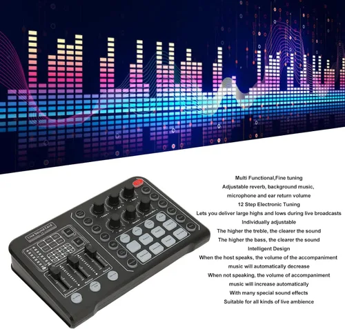 Vista 3 de Diydeg Tarjeta de sonido externa en vivo, mezclador de audio profesional, cambiador de voz con afinación electrónica de 12 pasos, reducción