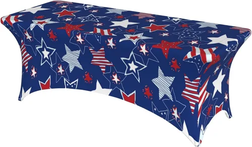 Vista 23 de Mantel rectangular ajustable de elastano elástico con estrellas patrióticas americanas de 4 pies, protector de mesa para fiestas, eventos