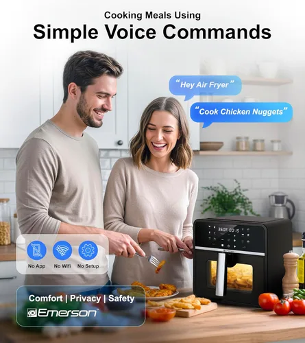 Vista 2 de Emerson Freidora de aire SmartVoice 10QT 6 en 1, más de 1000 comandos de control de voz, más de 100 alimentos reconocidos, sin aplicación, sin WIFI