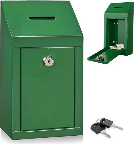 Vista 18 de Caja de Donación de Metal - Caja de Sugerencias con Ranura y Cerradura - Caja de Seguridad para Dinero - Caja de Depósito Segura - Caja
