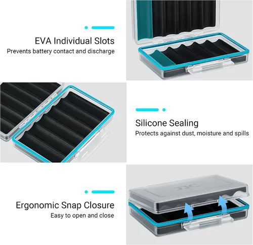 Vista 6 de Organizador compacto de almacenamiento de batería 18650, caja de batería de plástico duro para 6 baterías 18650, resistente al agua y fácil