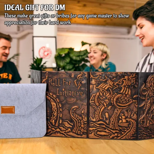Vista 6 de CZYY DND Pantalla de Dungeon Master de Cuatro Paneles con Bolsillos, Cuero Sintético con Relieve 3D con Cthulhu - Incluye Insertos de Pantalla DM