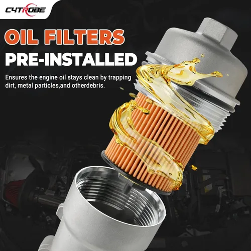 Vista 6 de Conjunto adaptador de carcasa del filtro del enfriador de aceite del motor con junta, inserto de filtro, tapa de aluminio compatible con Turbo 1.4L