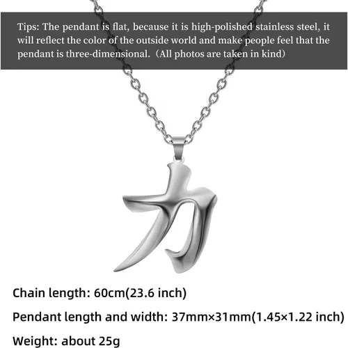 Vista 7 de Wchama Collar con símbolo kanji de fuerza japonesa, dije de buena suerte, dije de acero inoxidable, joyería japonesa para mujeres y hombres