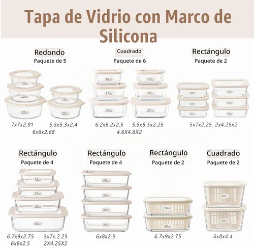 Vista 3 de Urban Green Contenedores de vidrio para almacenamiento de alimentos con tapas de vidrio, juego de recipientes de alimentos aptos para microondas