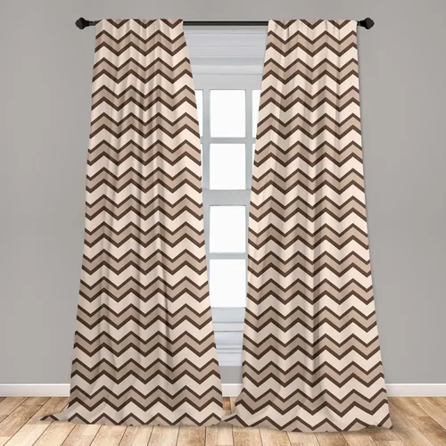 Vista 3 de Ambesonne Tan Window Curtains, Classic and Chevron Zigzag Pattern Waves Geometric Retro Style Tiling, Lightweight Decor 2-Panel Set with Rod Pocket