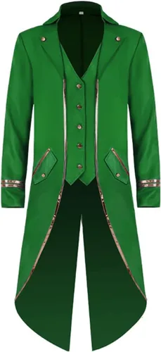 Vista 11 de Chaqueta larga estilo steampunk gótico medieval vintage para hombre, estilo victoriano, con botones, abrigo de golondrina, uniforme Azul