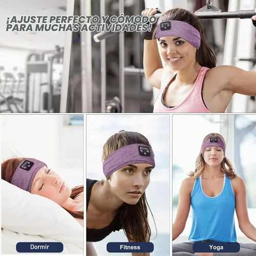 Vista 12 de Auriculares deportivos Bluetooth para dormir, diadema deportiva inalámbrica con altavoces estéreo HD ultrafinos perfectos para entrenamiento Púrpura