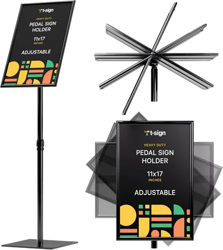Vista 10 de T-SIGN Soporte de letrero de pedestal de 31.5 a 48 pulgadas, soporte ajustable para letreros de piso para pantallas de 11 x 17 pulgadas, soporte