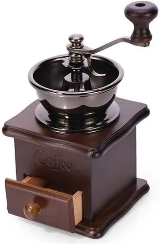 Vista 2 de Molinillo de café manual de madera, estilo vintage, molinillo de café de mano, molinillo de café con manivela de cerámica, cepillo de limpieza Marrón