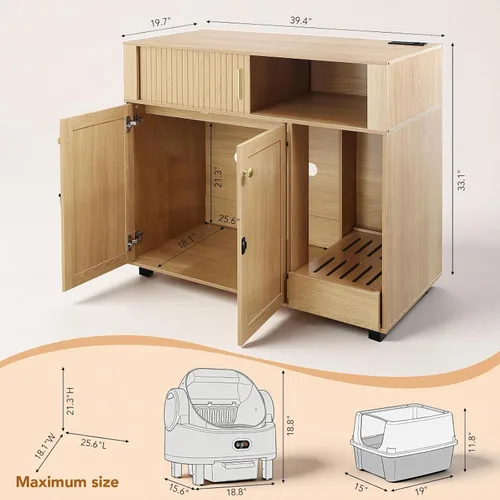 Vista 2 de YIDIXIS - Caja de arena oculta grande para gatos con estación de carga, evita que la arena para gatos se lleve a cabo, muebles modernos para gatos