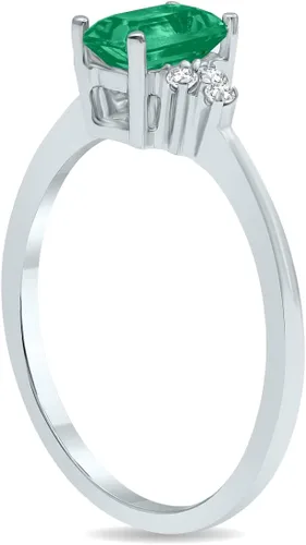 Vista 3 de SZUL Anillo de piedras preciosas y diamantes en oro blanco de 10 quilates (disponible en esmeralda, zafiro, topacio azul, amatista y más)