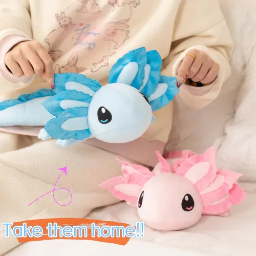 Vista 9 de Peluche realista de ajolote azul de 17.7 pulgadas, suave y largo animal de peluche de salamandra, lindo peluche de anfibio para niños, niñas, niños