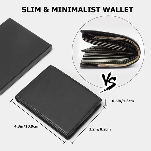 Vista 2 de SIGFYER Billeteras de cuero para hombre, Blifold Slim Cartera para hombre con bloqueo RFID, Negro -, Slim