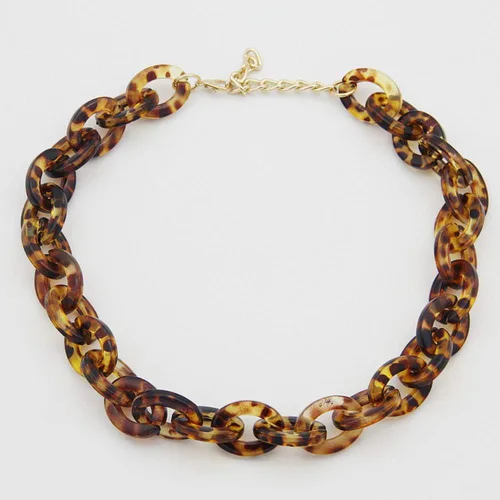 Vista 2 de Collar de cadena con estampado de leopardo acrílico, tablero de ácido acético, estampado de leopardo, cadena de eslabones de clip de papel, collar