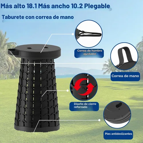 Vista 3 de Taburete plegable mejorado de 18.1 pulgadas con correa ajustable, taburete plegable ligero, capacidad de carga de 600 libras, taburete de campamento