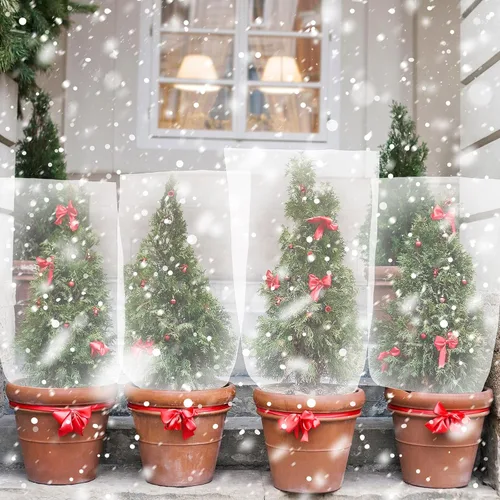 Vista 2 de 6 fundas de invierno para plantas de invierno, protección contra congelación, pequeñas bolsas de plástico transparente, bolsas de refugio, tela