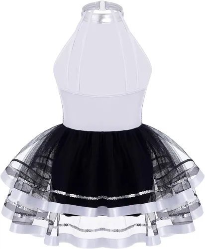 Vista 23 de CHICTRY Vestido tutú de ballet con lentejuelas brillantes para niñas y niñas, moderno disfraz de baile latino de jazz