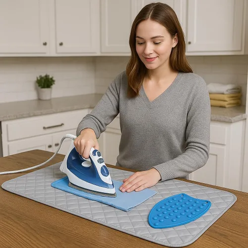 Vista 5 de Iron Anywhere - Tapete de planchado magnético acolchado con soporte de silicona resistente al calor, viajes y hogar, 18 x 31 pulgadas Azul