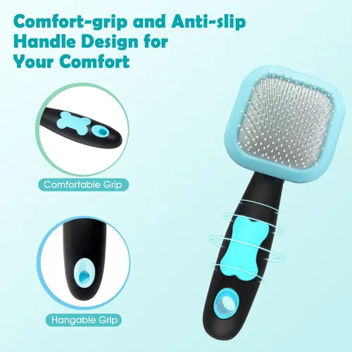 Vista 10 de Cepillo Slicker, cepillo para perros con pinzas de limpieza suave para eliminar el pelo suelto, cepillo para perros pequeños, cachorros, yorkies